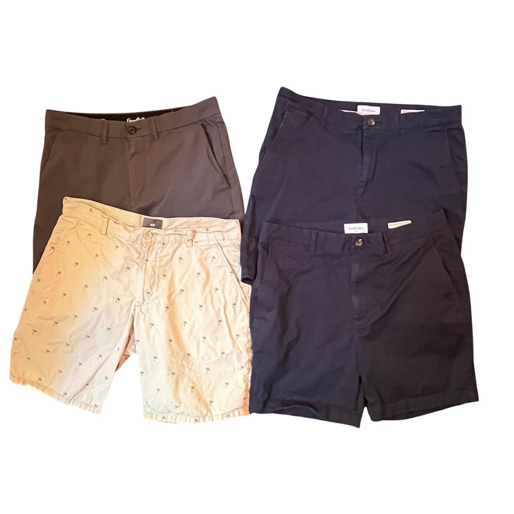 Mens Shorts Bundle Size 32 Goodfellow H&M Navy Gray Tan Palm Tree 4 Pairs Casual